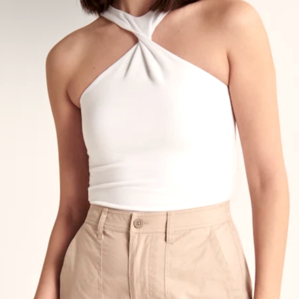A&F Cotton Seamless White Halter Top